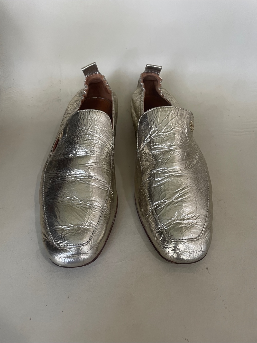 Tory Burch Crinkled Gold Metallic Slip-On Loafers - 8